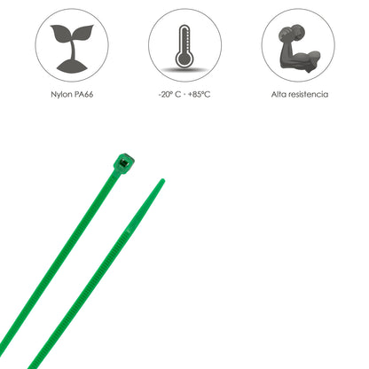 Cabeçada 100% Nylon. Cor verde 2,5 x 100 mm. Bolsa 100 Unidades. Braçadeira Plástica, Organizador de Cabos, Alta Resistência