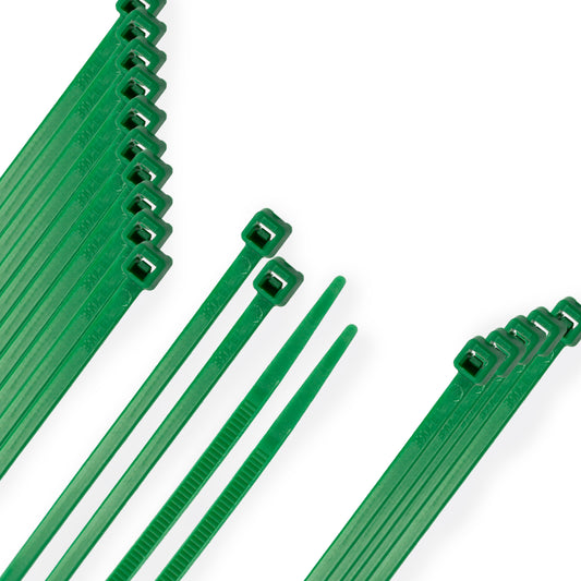 Cabeçada 100% Nylon. Cor verde 4,6 x 390 mm. Bolsa 100 Unidades. Abridor de abraçadeiras 100% Nylon Verde 4,6x390 mm. (Saco 100 Unidades)