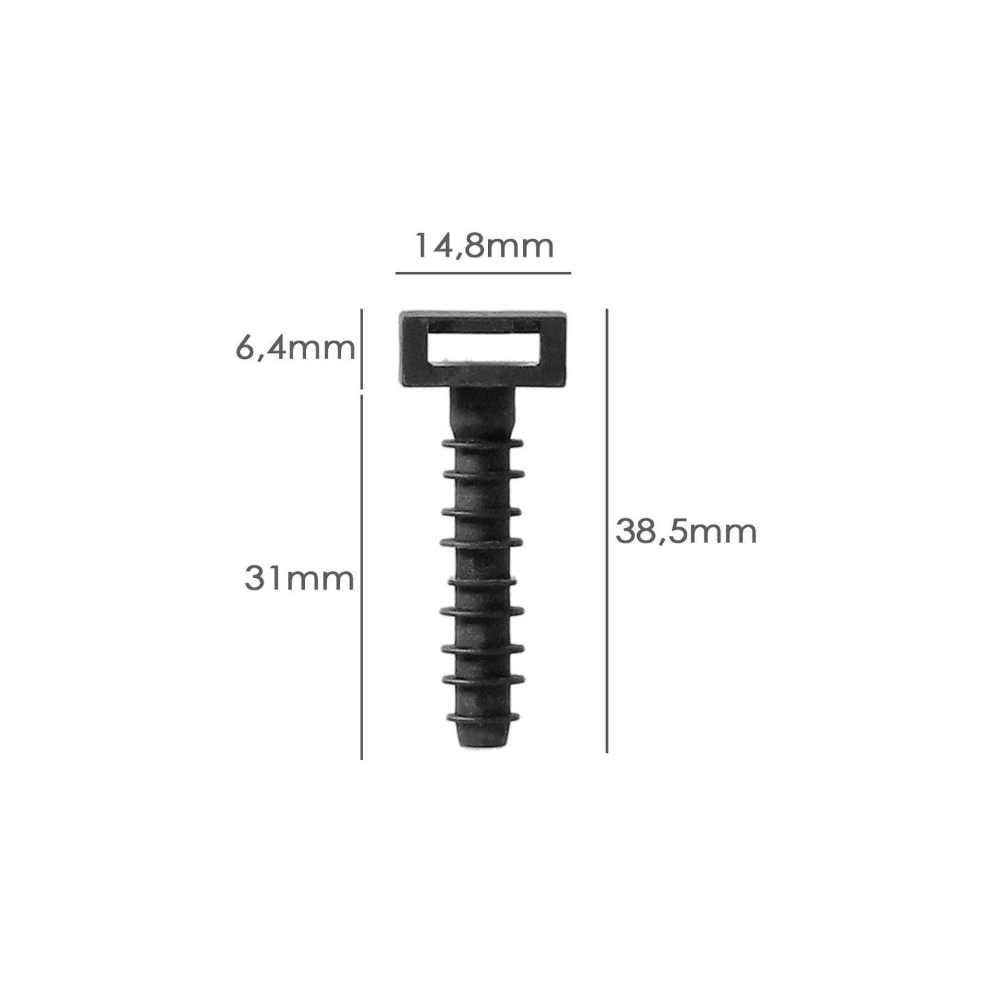 Plugue de fixação com flange em nylon preto 8 mm. (Saco 100 Unidades)