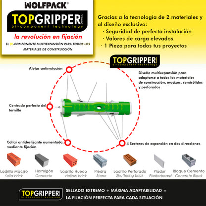 Taco Topgripper Bimaterial Ø 5 mm. (Caja 200 unidades) Taco Anclaje Universal, Taco Hormigon, Taco Pladur, Taco Ladrillo