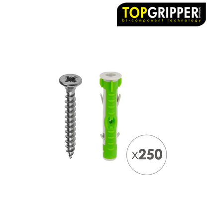 Cubo Tacos Topgripper Bimaterial Con Tornillos Ø 6 mm. 250 Piezas Taco Anclaje Universal, Taco Hormigon, Taco Pladur