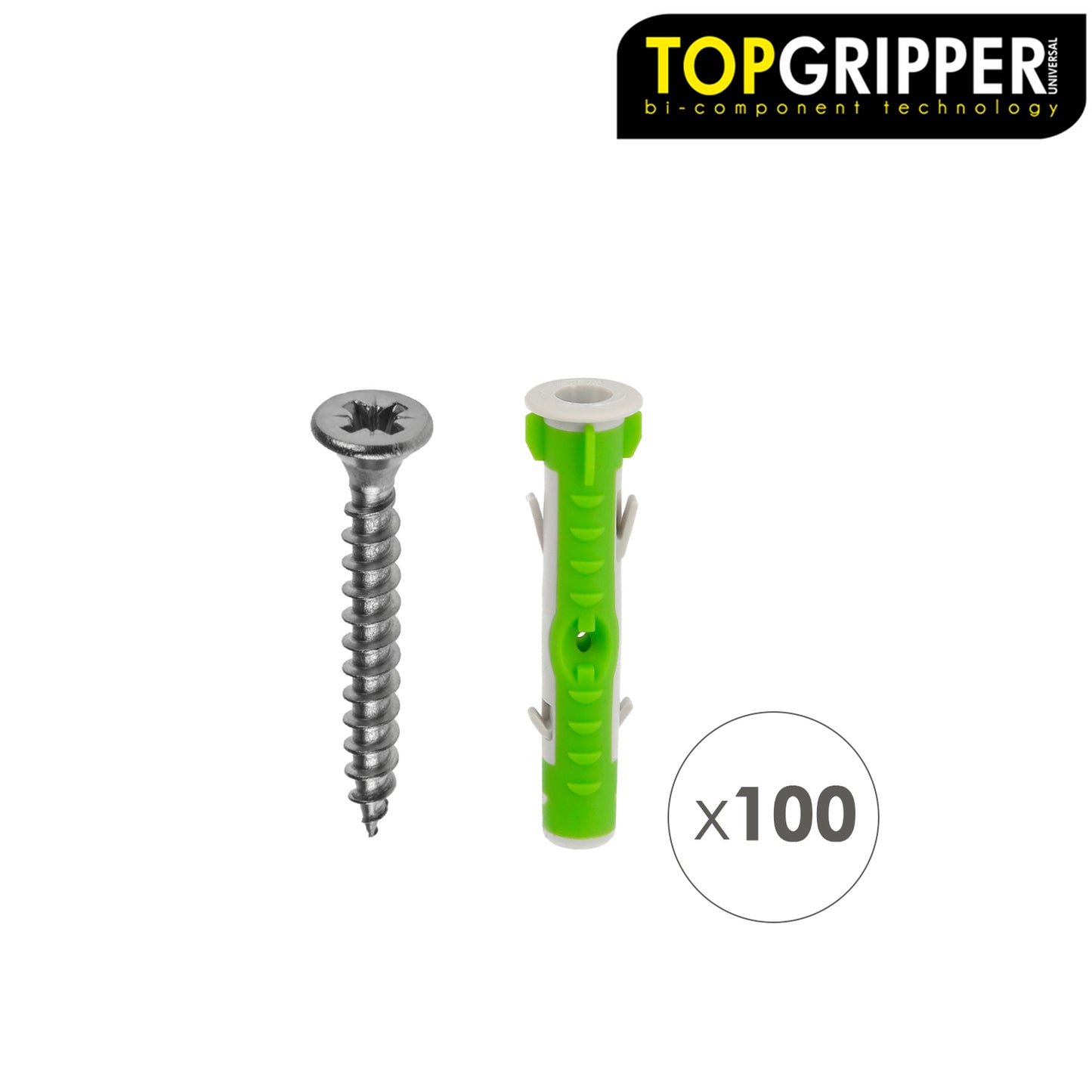 Cubo Topgripper Bimaterial Com Parafusos Ø 8 mm. Plugue de ancoragem universal de 100 peças, plugue de concreto, plugue de pladur