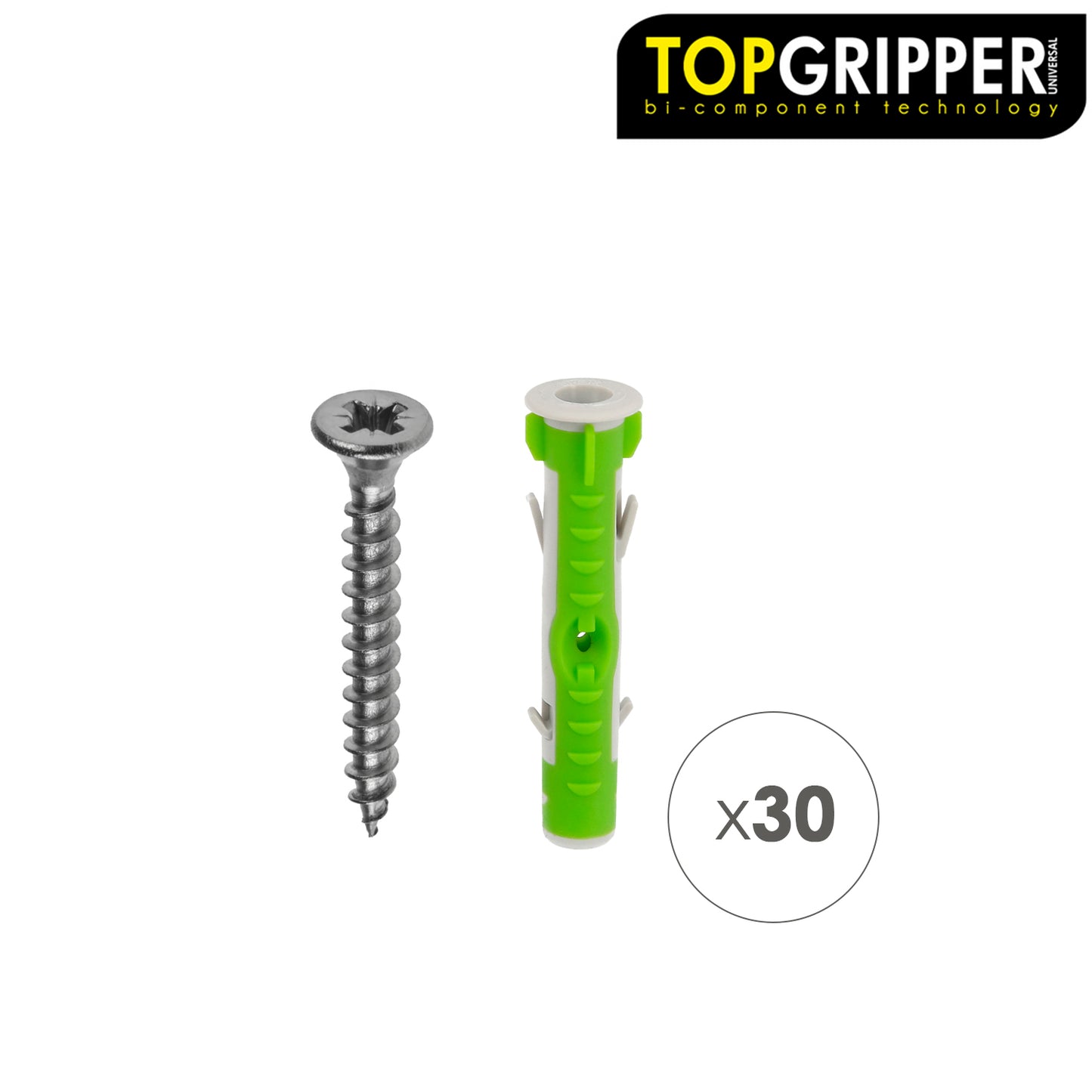 Blister Tacos Topgripper Bimaterial Con Tornillos Ø 6 mm. 30 Piezas Taco Anclaje Universal, Taco Hormigon, Taco Pladur