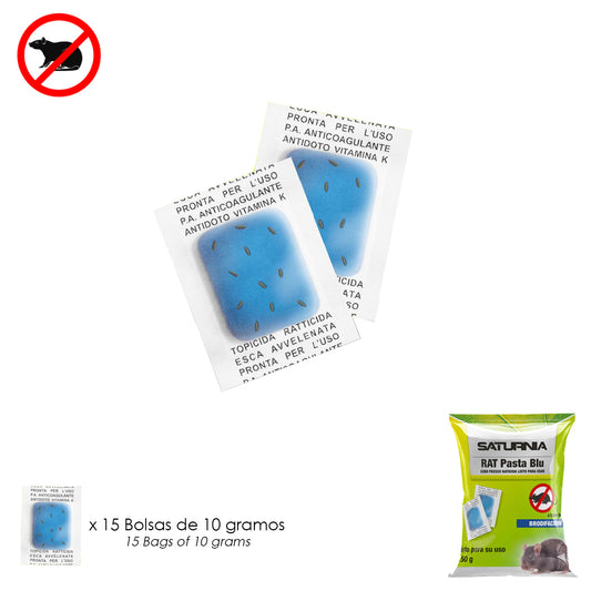 Isca Fresca Para Roedores, Saco 150 gr, Doses Individuais, 15 sacos x 10 gr, Rat Pasta Azul