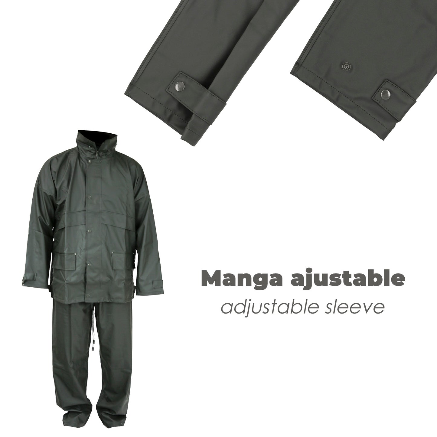 Traje de Agua Impermeable Verde Poliuretano Talla 8-XL
