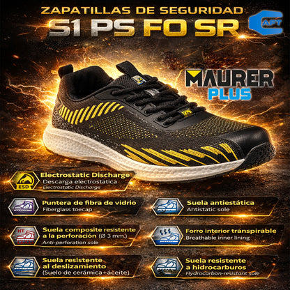 Deportiva Seguridad Maurer S1 Modelo Lusitania Antideslizante con Suela Composite y Resistencia a los Hidrocarburos Talla 40