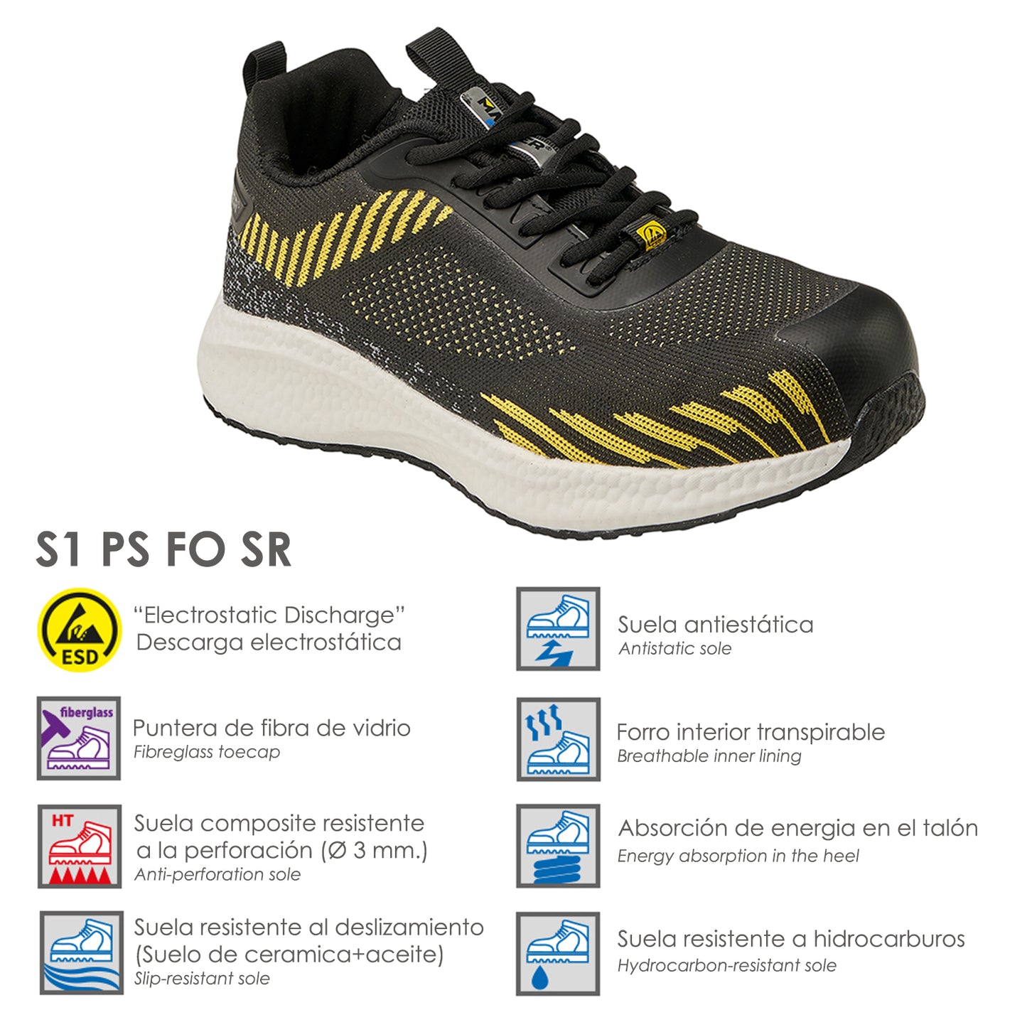Deportiva Seguridad Maurer S1 Modelo Lusitania Antideslizante con Suela Composite y Resistencia a los Hidrocarburos Talla 41
