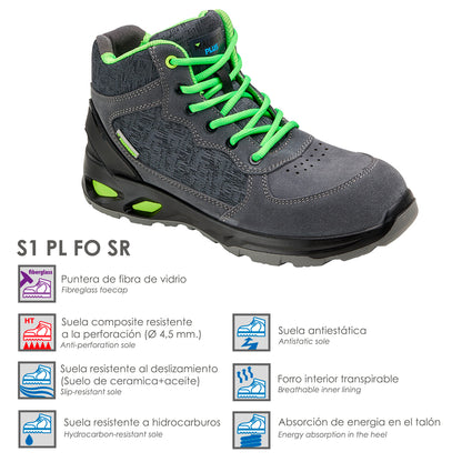 Botas Seguridad Maurer S1 Modelo Arlaz Antideslizante con suela y puntera antiperforación, Resistencia a los Hidrocarburos Nº 40
