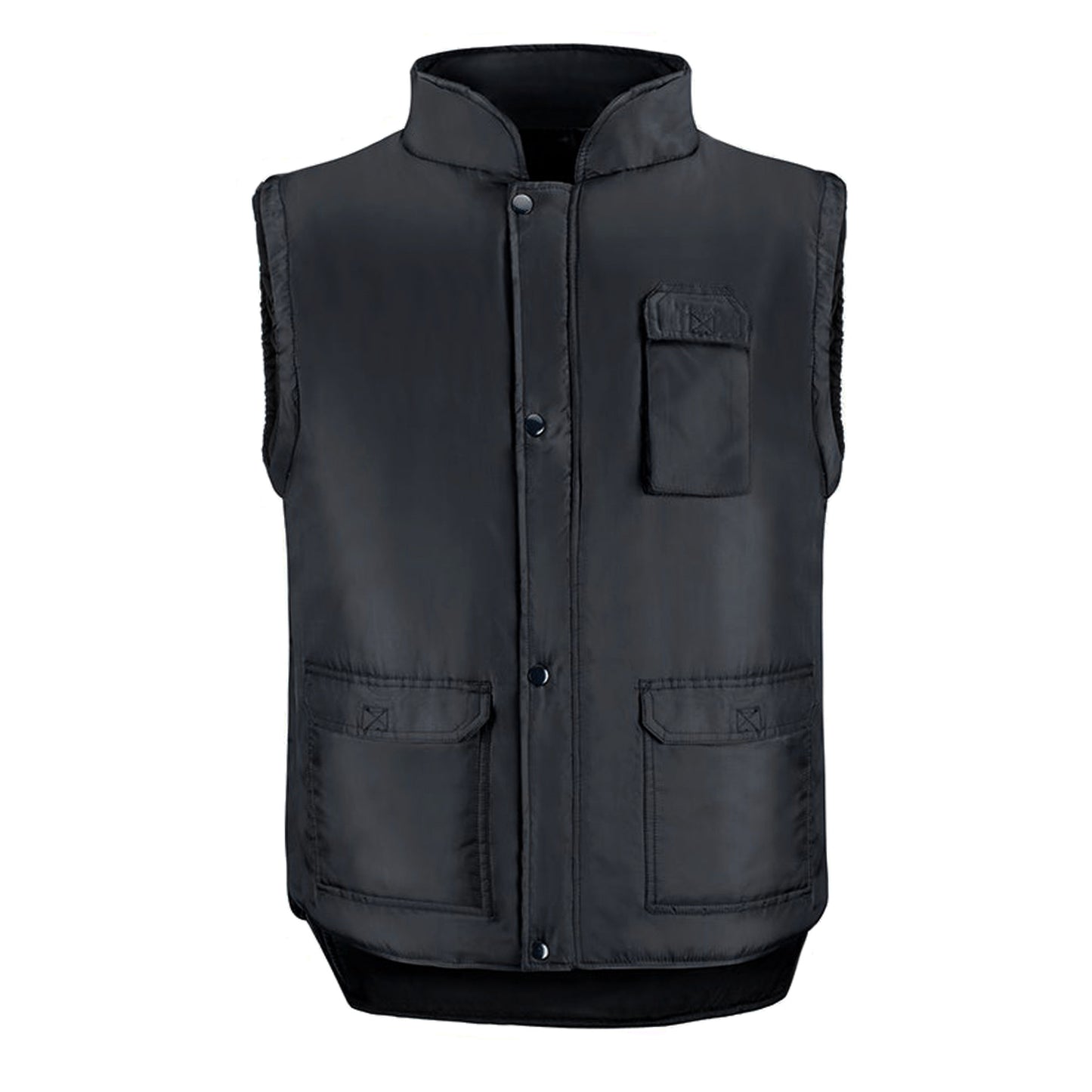Colete preto XXL com vários bolsos, colete de poliéster com 3 bolsos externos e um interno, colete de trabalho, colete de trabalho
