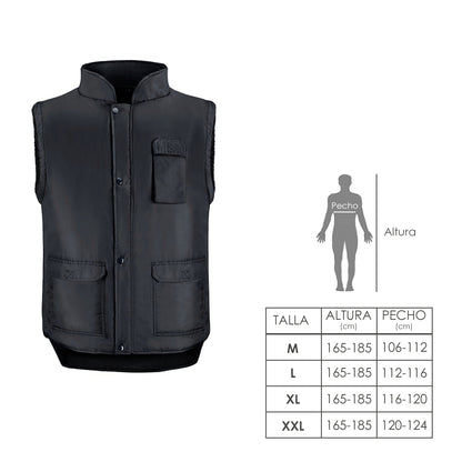 Colete preto XXL com vários bolsos, colete de poliéster com 3 bolsos externos e um interno, colete de trabalho, colete de trabalho