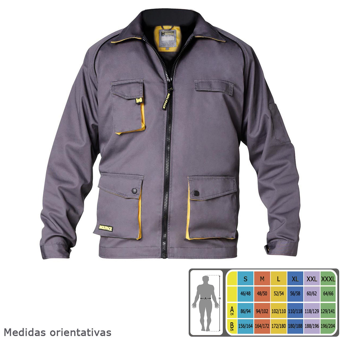 Jaqueta de trabalho cinza/amarela tamanho 52/54 L