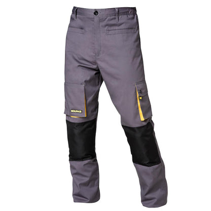 Pantalones Largos DeTrabajo, Multibolsillos, Resistentes, Rodilla Reforzada, Gris/Amarillo Talla 42/44 M (Slim Fit)