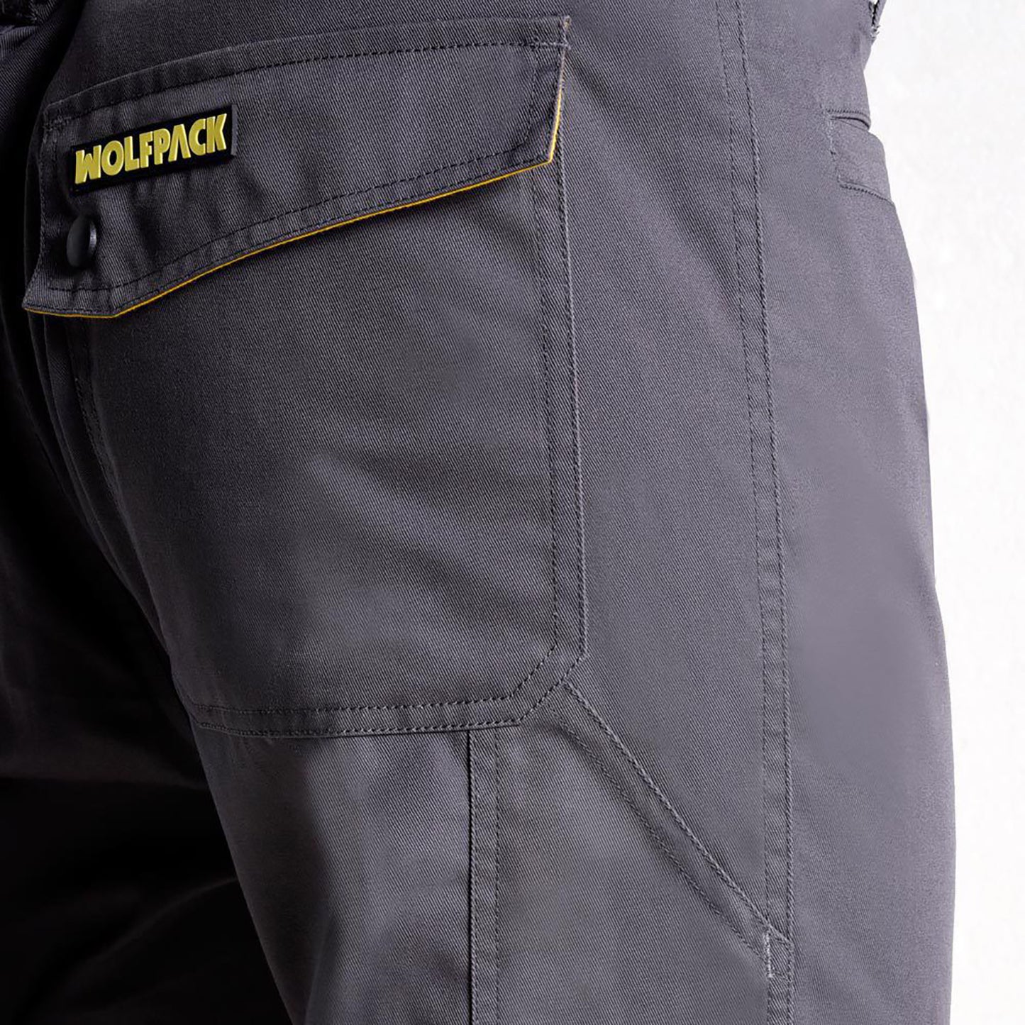 Pantalones Largos DeTrabajo, Multibolsillos, Resistentes, Rodilla Reforzada, Gris/Amarillo Talla 42/44 M (Slim Fit)