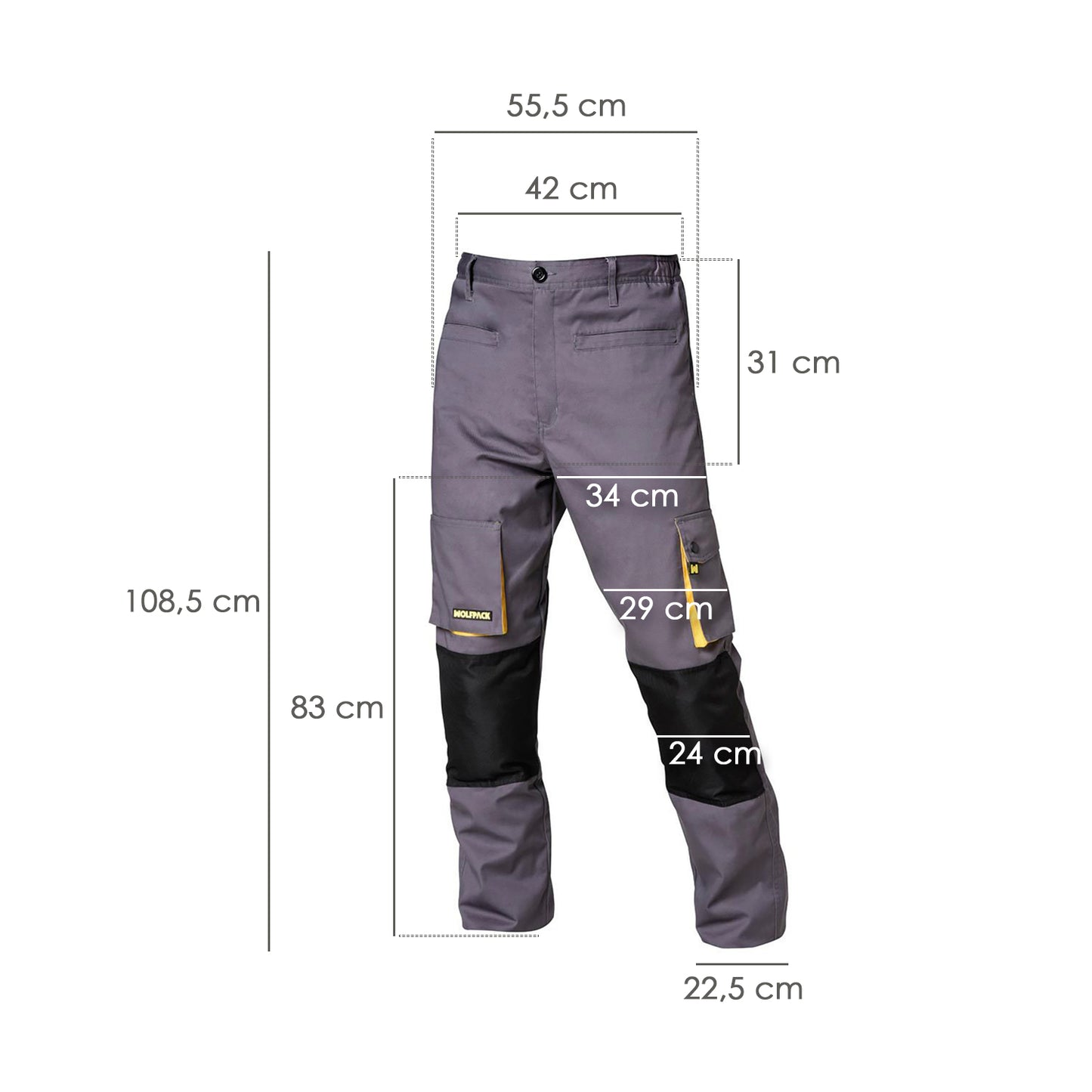 Pantalones Largos DeTrabajo, Multibolsillos, Resistentes, Rodilla Reforzada, Gris/Amarillo Talla 46/48 L (Slim Fit)