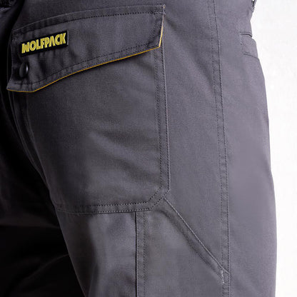 Pantalones Largos DeTrabajo, Multibolsillos, Resistentes, Rodilla Reforzada, Gris/Amarillo Talla 46/48 L (Slim Fit)