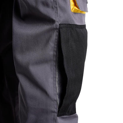 Pantalones Largos DeTrabajo, Multibolsillos, Resistentes, Rodilla Reforzada, Gris/Amarillo Talla 46/48 L (Slim Fit)