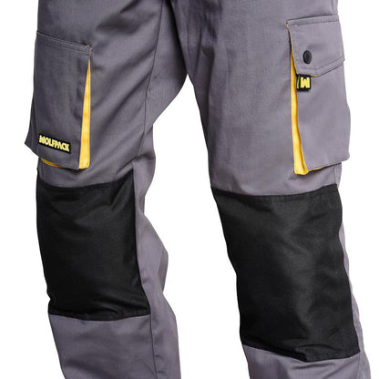 Calça de Trabalho Longa, Multi-bolsos, Resistente, Joelho Reforçado, Cinza/Amarelo Tamanho 50/52 XL