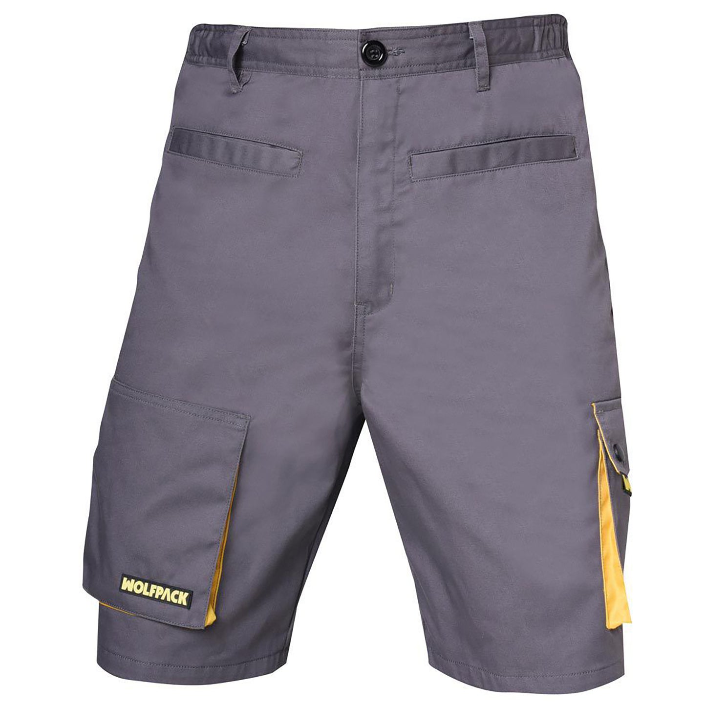 Shorts de Trabalho, Multibolsos, Resistente, Cinza/Amarelo Tamanho 38/40 S