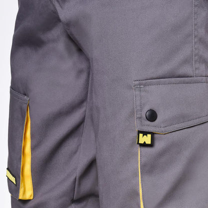 Shorts de Trabalho, Multibolsos, Resistente, Cinza/Amarelo Tamanho 46/48 L
