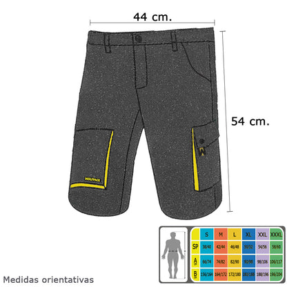 Shorts de Trabalho, Multibolsos, Resistente, Cinza/Amarelo Tamanho 46/48 L