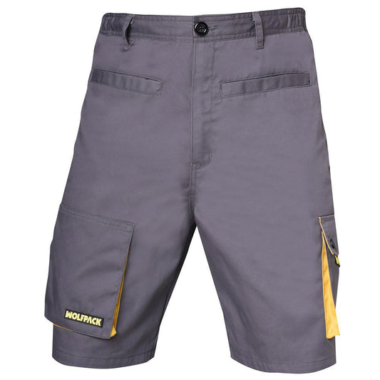 Shorts de Trabalho, Multibolsos, Resistente, Cinza/Amarelo Tamanho 46/48 L