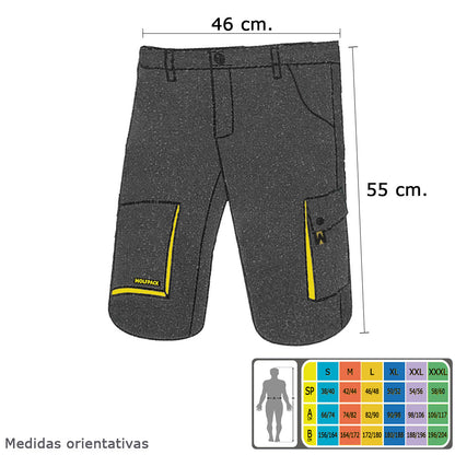 Pantalones Cortos DeTrabajo, Multibolsillos, Resistentes, Gris/Amarillo Talla 50/52 XL