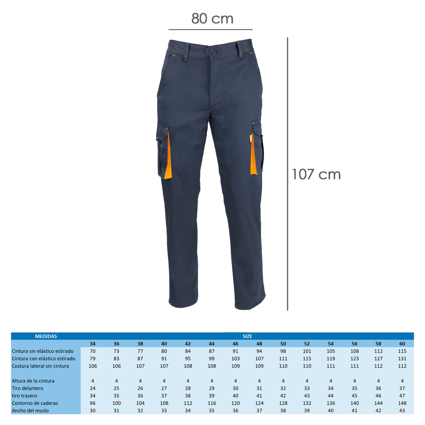 Pantalon Trabajo Talla 40 Azul Oscuro Spandex