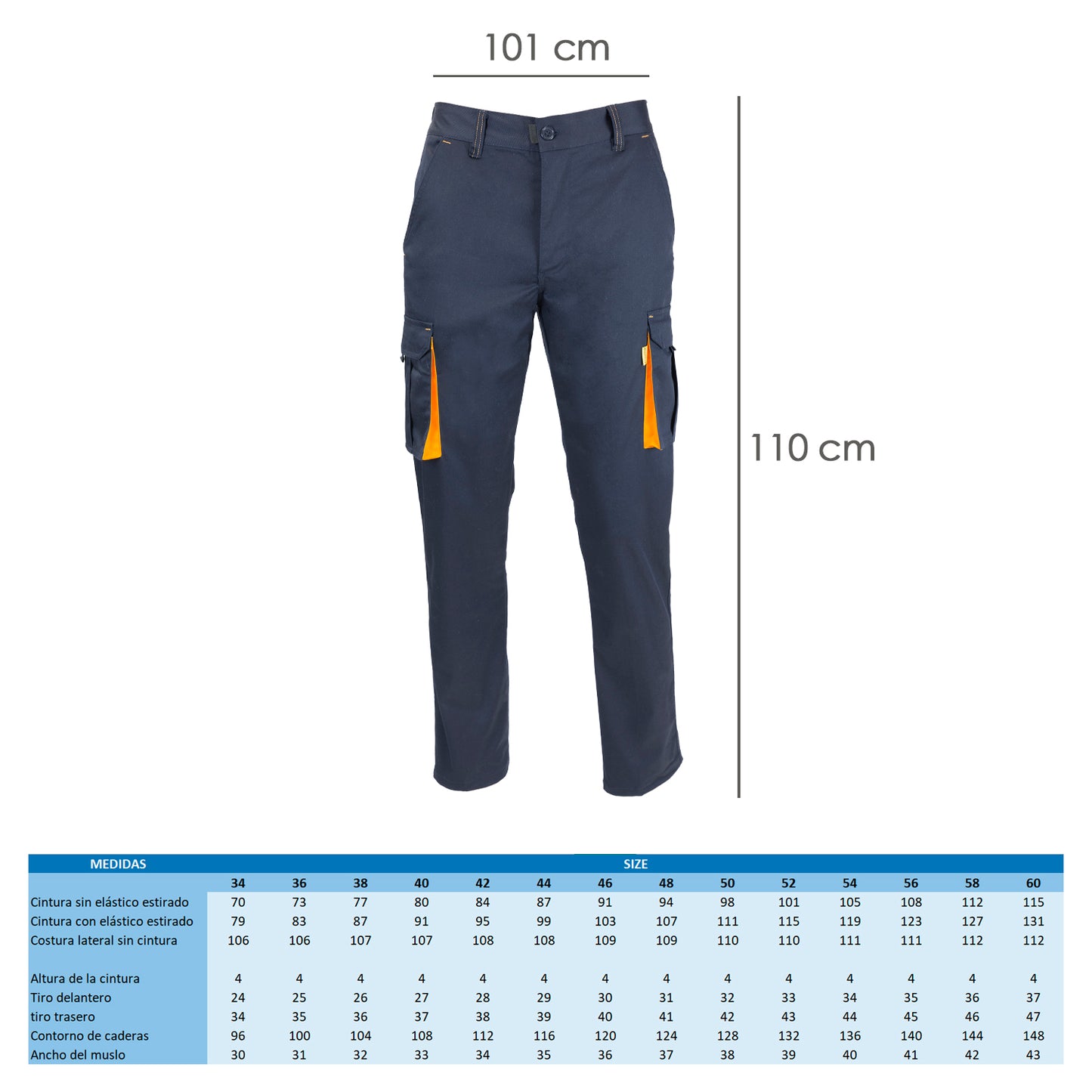 Pantalon Trabajo Talla 52 Azul Oscuro Spandex