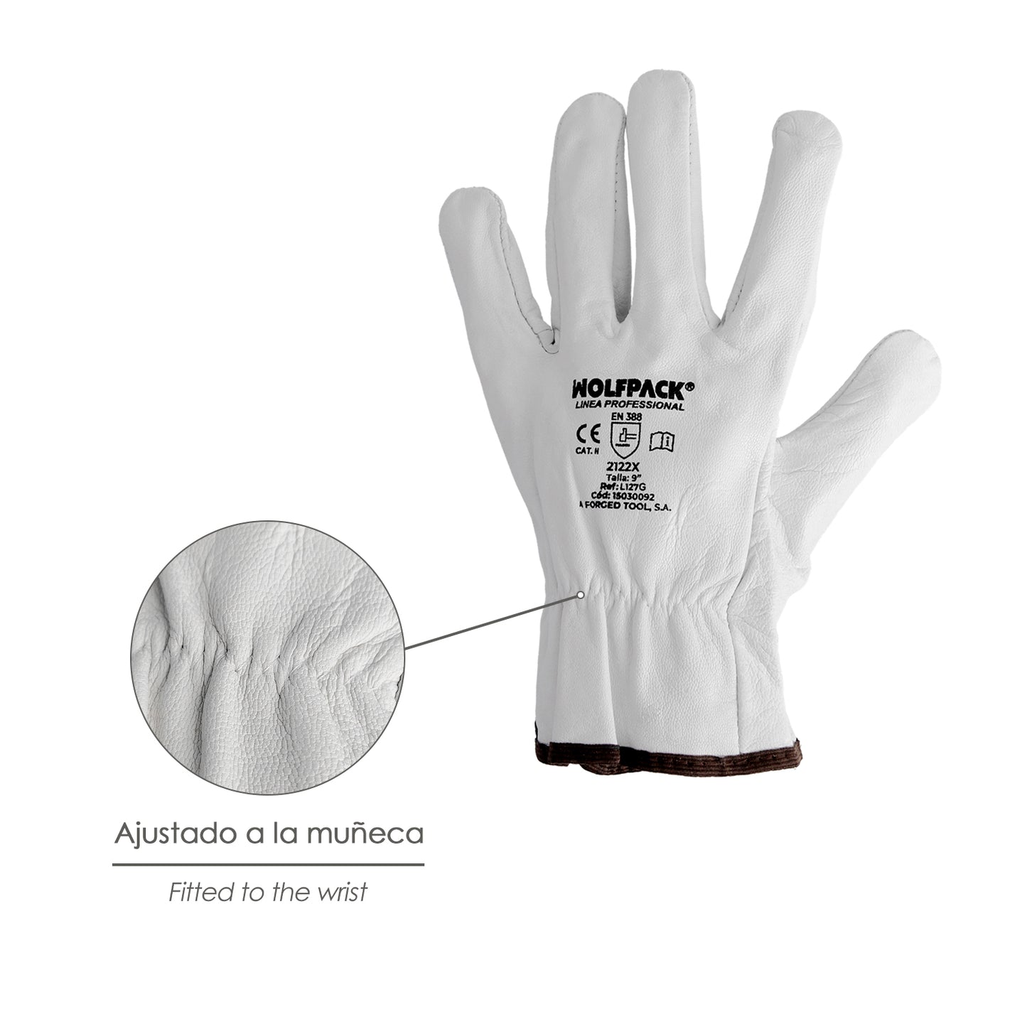 Guantes De Trabajo De Piel Flor De Vacuno, Proteccion Laboral, Riesgos Mecanicos, Guantes De Seguridad De Cuero. Talla 7" (Par)