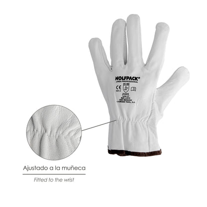 Guantes De Trabajo De Piel Flor De Vacuno, Proteccion Laboral, Riesgos Mecanicos, Guantes De Seguridad De Cuero. Talla 7" (Par)