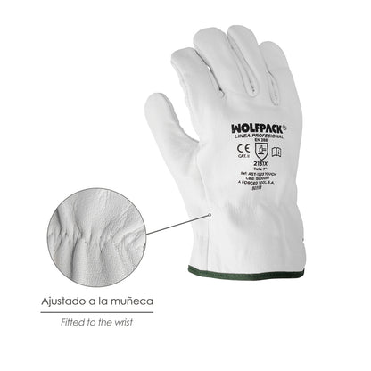 Guantes De Trabajo De Piel Flor De Vacuno, Proteccion Laboral, Riesgos Mecanicos, Guantes De Seguridad De Cuero. Talla 7" (Par)