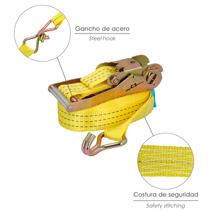 Cinta De Amarre Con Ratchet 9 metros x 50 mm. Trinquete Metalico Automatico, Cincha, Eslinga Mercancia, Correa Sujeción