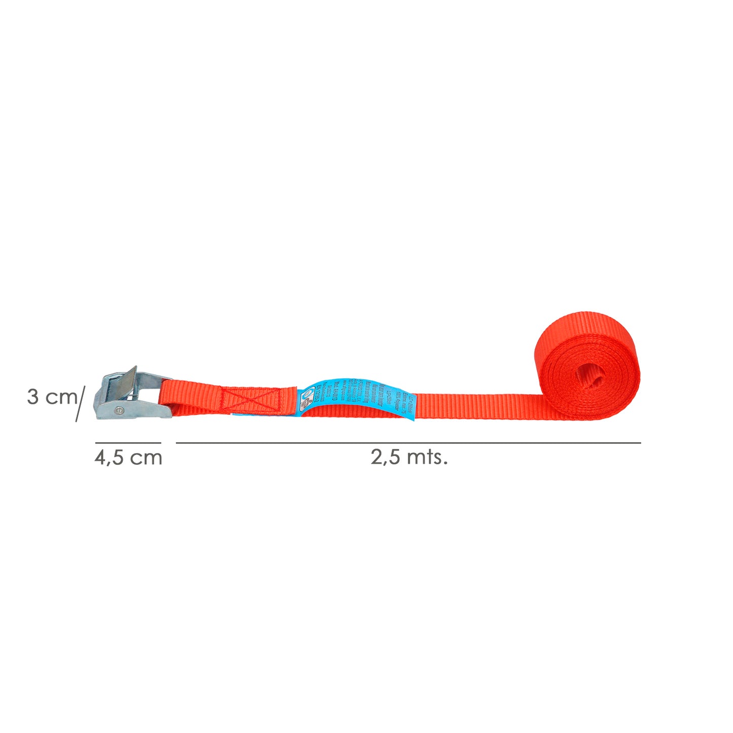 Cinta De Amarre Con Trinquete 2,5 metros x 25 mm. Trinquete Metalico Automatico, Cincha, Eslinga Mercancia, Correa Sujeción