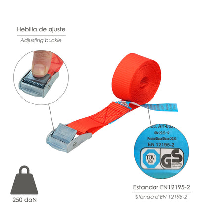 Cinta De Amarre Con Trinquete 2,5 metros x 25 mm. Trinquete Metalico Automatico, Cincha, Eslinga Mercancia, Correa Sujeción