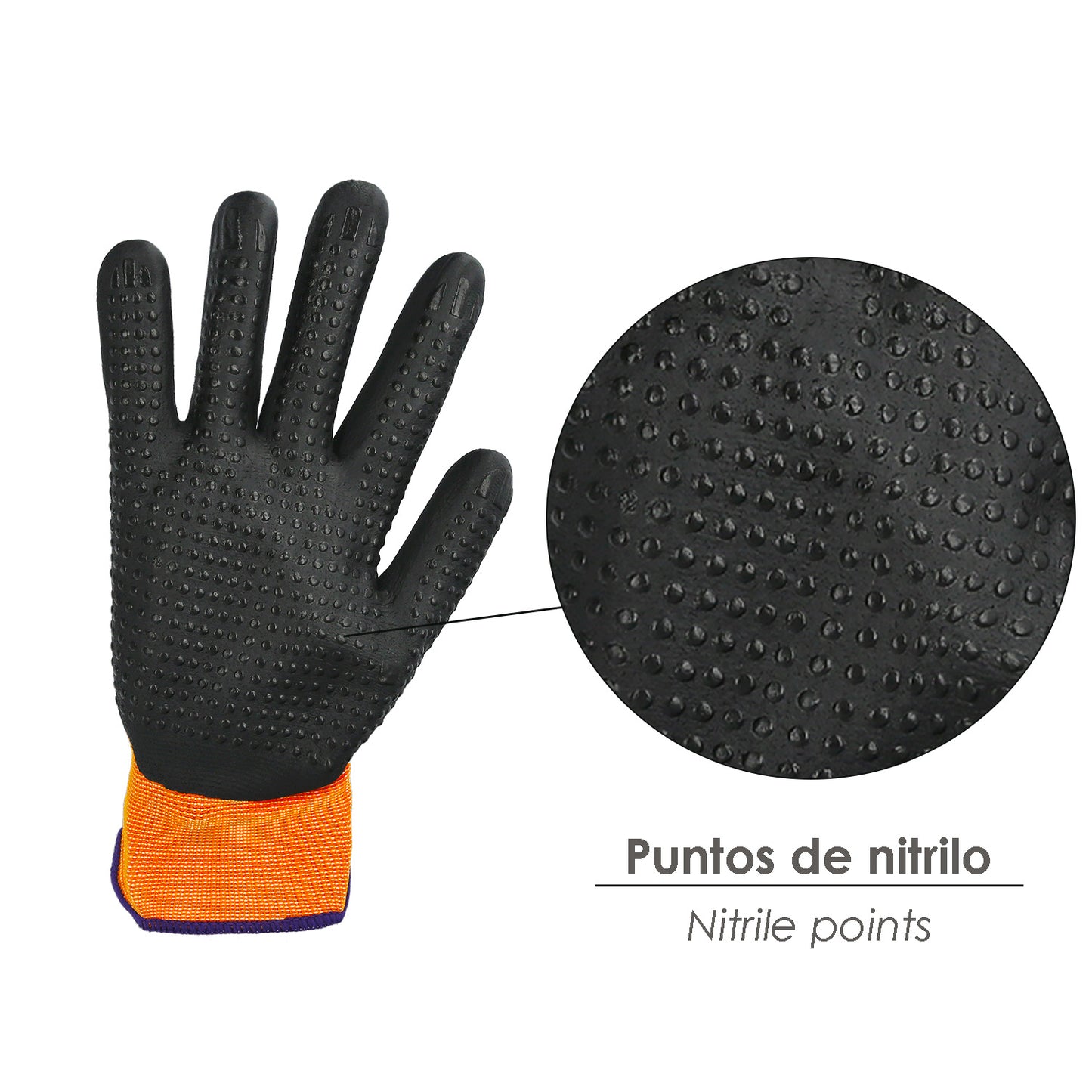 Luvas de nylon com palma de espuma e pontos de toque de nitrilo 6" (par)