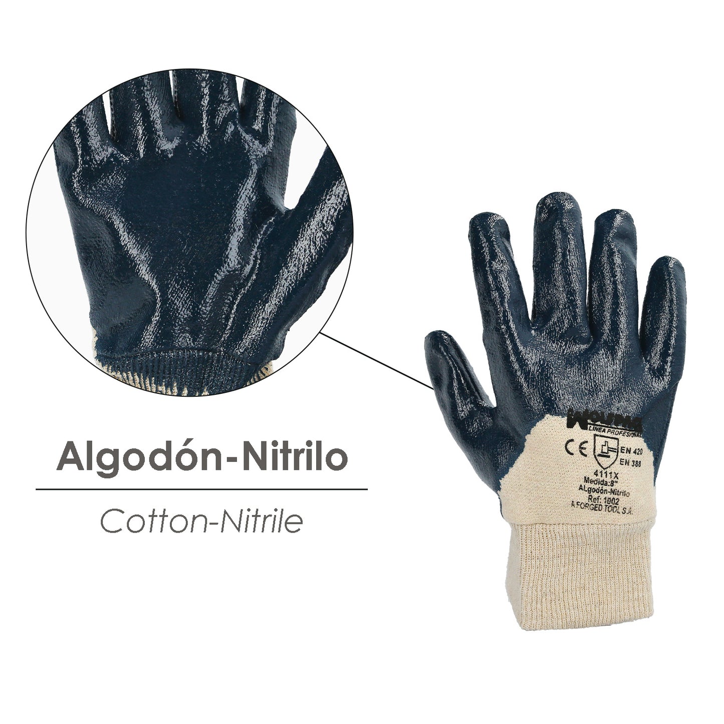 Luvas de nitrilo/lona para serviços pesados ​​Nimax 8" (par)