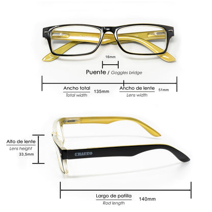 Gafas Lectura Kansas Negro / Amarillo. Aumento +1,0 Gafas De Vista, Gafas De Aumento, Gafas Visión Borrosa