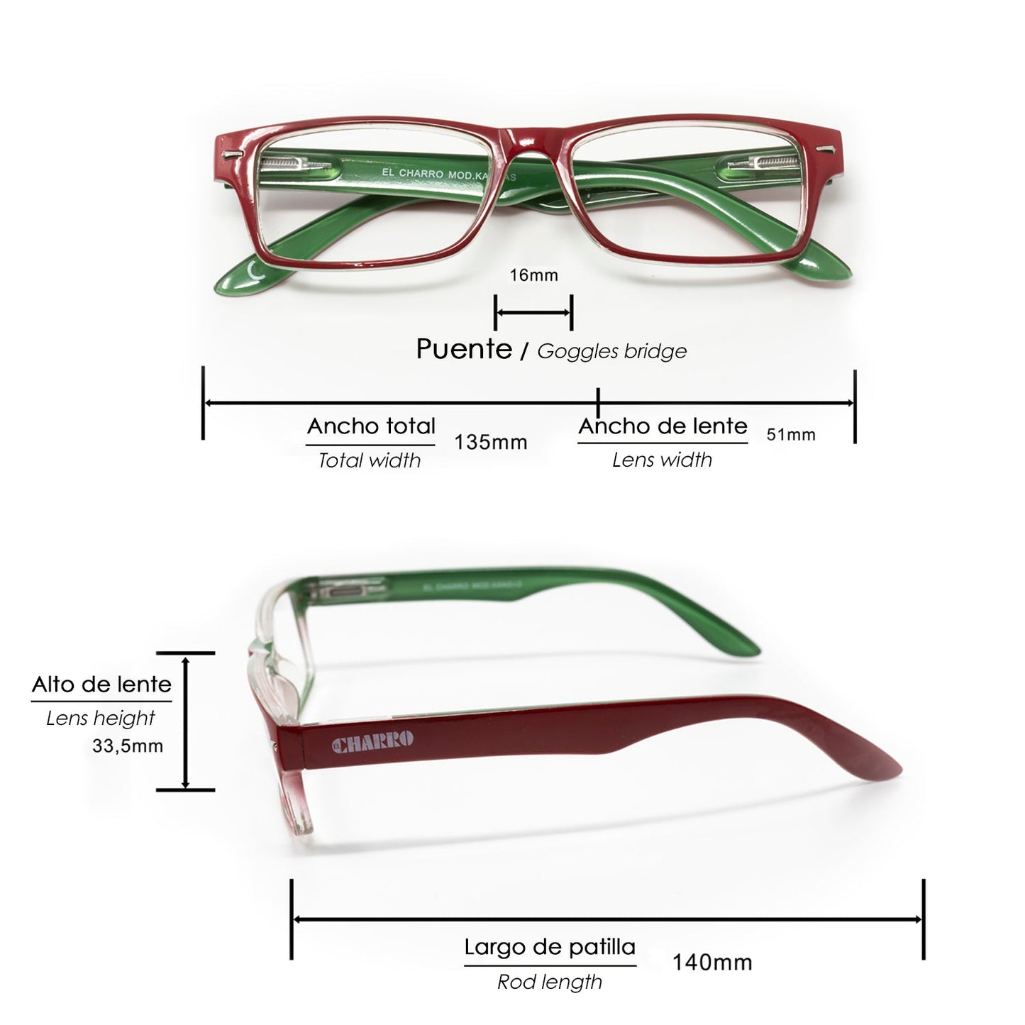 Gafas Lectura Kansas Rojo / Verde. Aumento +1,5 Gafas De Vista, Gafas De Aumento, Gafas Visión Borrosa