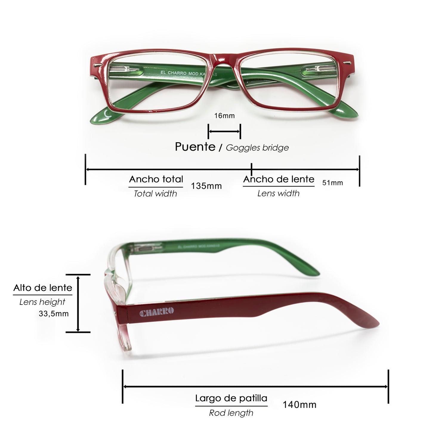 Gafas Lectura Kansas Rojo / Verde. Aumento +3,5 Gafas De Vista, Gafas De Aumento, Gafas Visión Borrosa