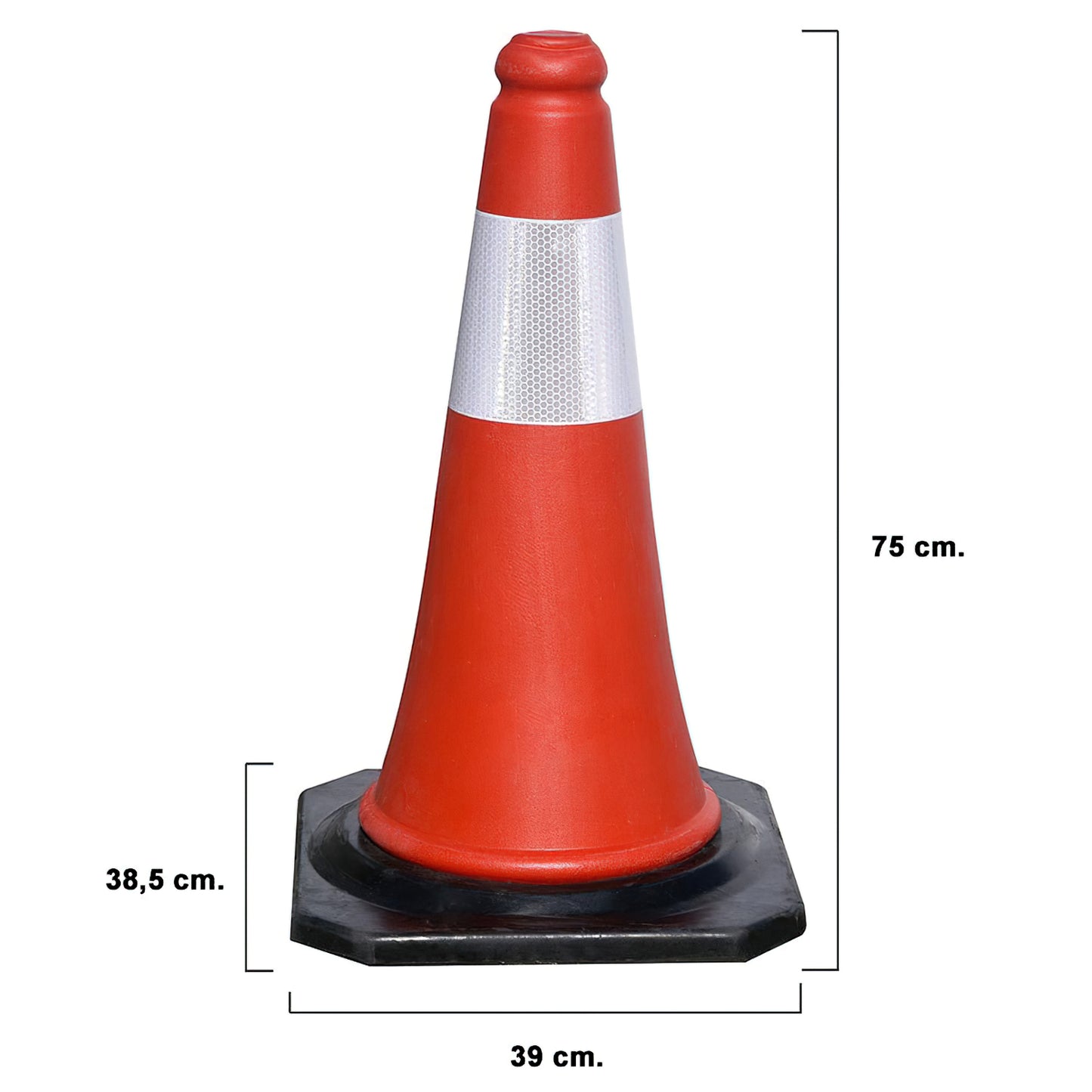Cone de Sinalização com Base em Borracha 75 cm. reflexivo