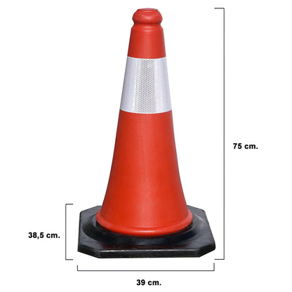 Cone de Sinalização com Base em Borracha 75 cm. reflexivo