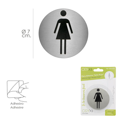 Placa Adesivo Casa de Banho "Mulher" Aço Inox Ø 7 cm.