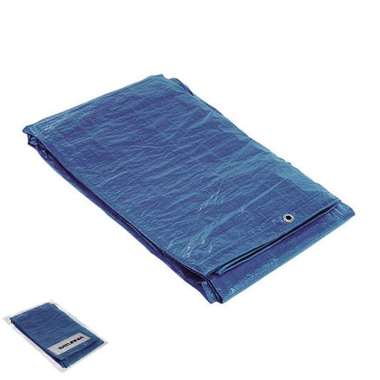 Lona reforçada impermeável 5x8 metros (aproximadamente) com ilhós de metal, lona de proteção durável, cor azul.