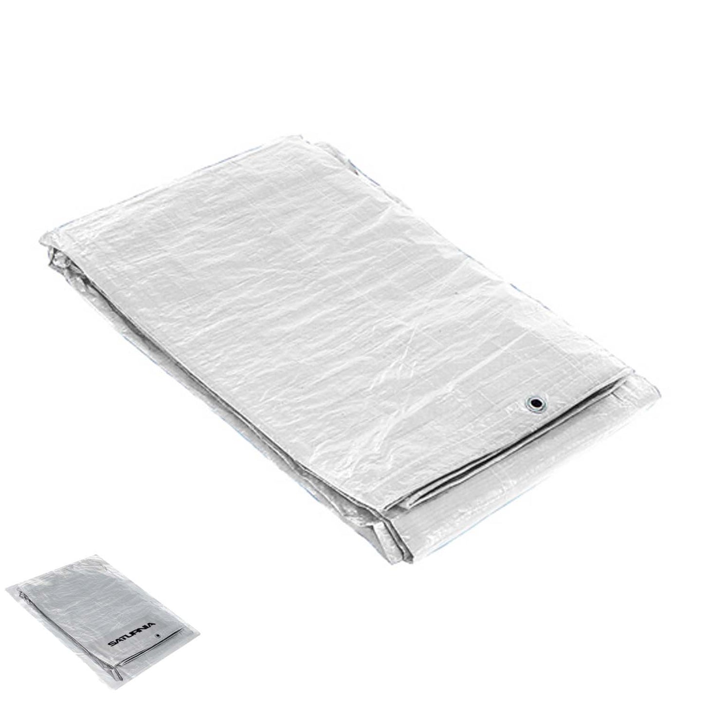 Lona reforçada impermeável 3x4 metros (aproximadamente) com ilhós de metal, lona de proteção durável, cor branca.