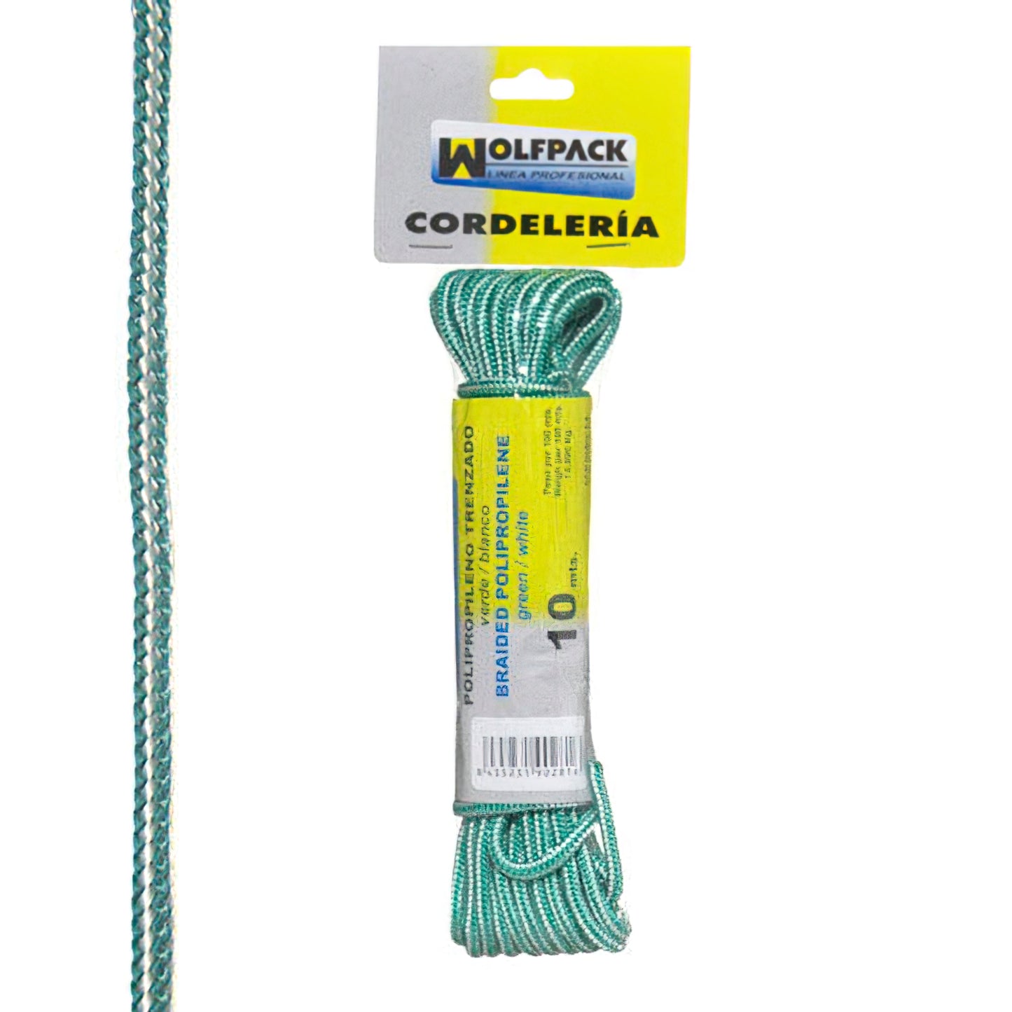 Corda Trançada de Polipropileno Branco/Verde (Meada 10 m.)