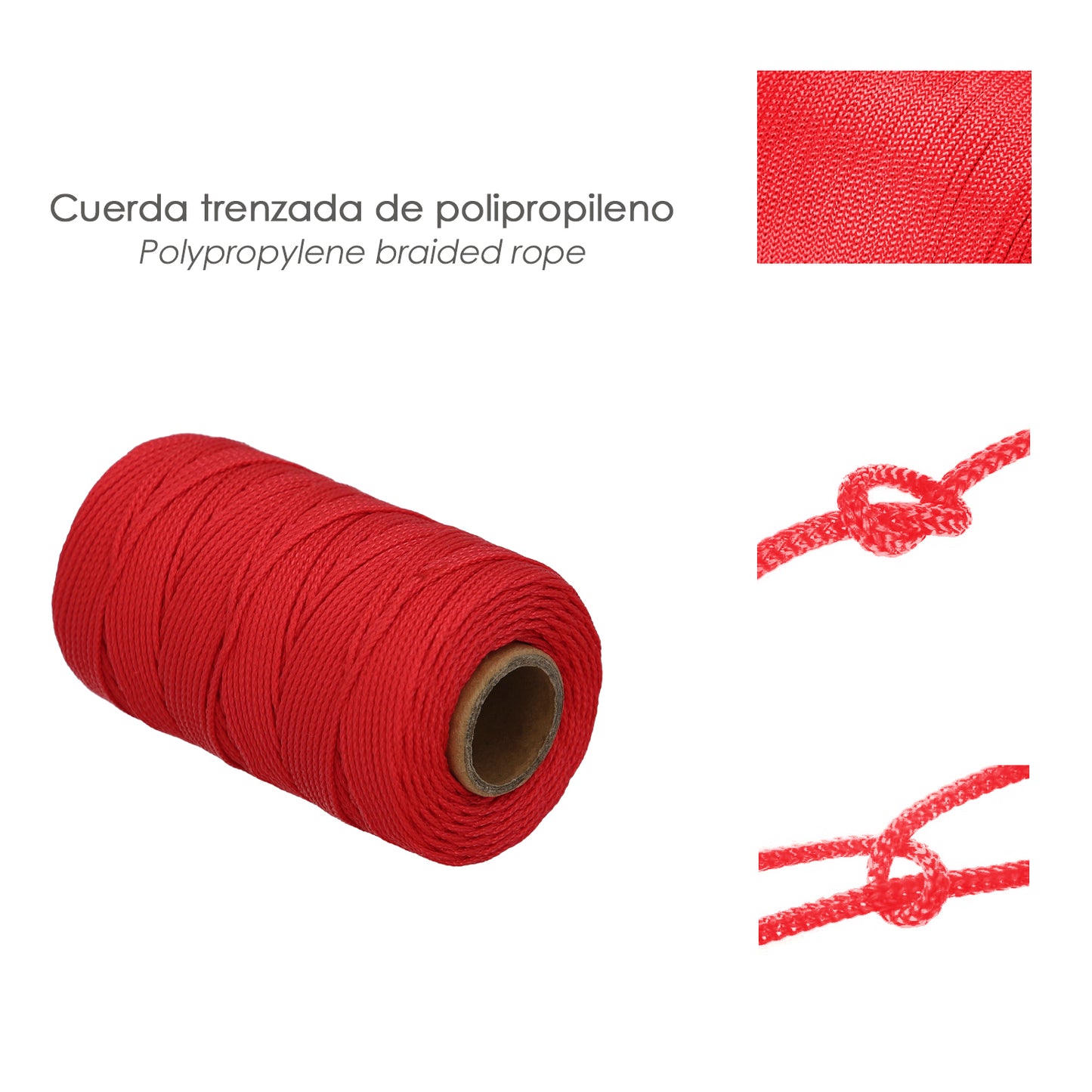 Corda trançada de polipropileno vermelha (bobina de 100 metros)