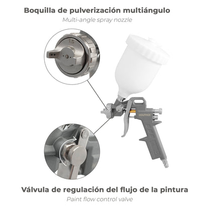 Pistola Pintar Neumática Boquilla De 1,5 mm. Con Depósito Superior 0,6 Litros y  Adaptador Rapido