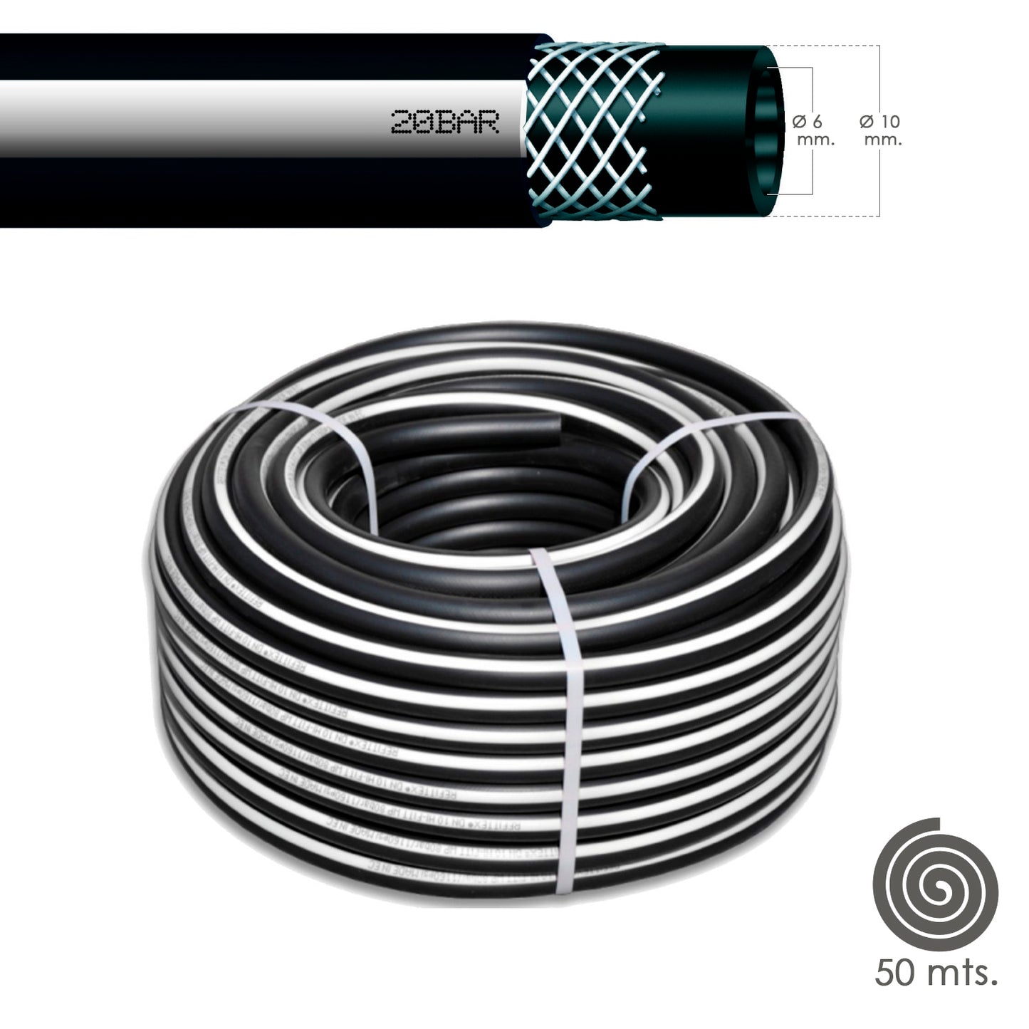 Mangueira de ar comprimido preta 6x14mm. 20 barras Role 50 metros