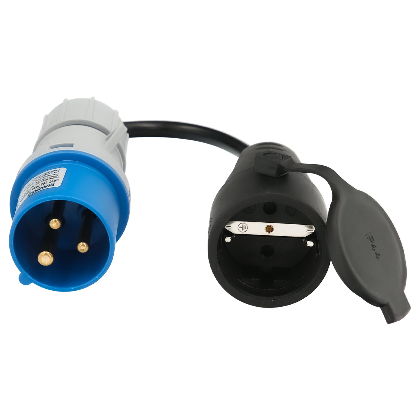 Adaptador de tomada CEE para Schuko, 2 pólos + Terra. máx. 16A. 230V