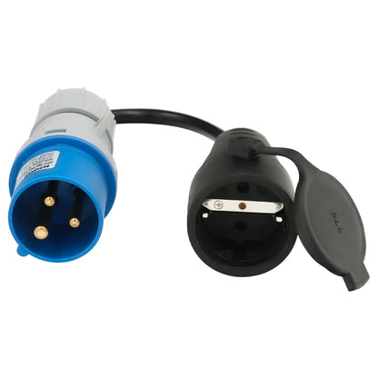 Adaptador de tomada CEE para Schuko, 2 pólos + Terra. máx. 16A. 230V